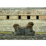 Double-headed Jaguars at Uxmal. Photo by Rick Taylor. Copyright Borderland Tours. All rights reserved.