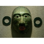 Jade Mask from Calakmul. Photo by Rick Taylor. Copyright Borderland Tours. All rights reserved.