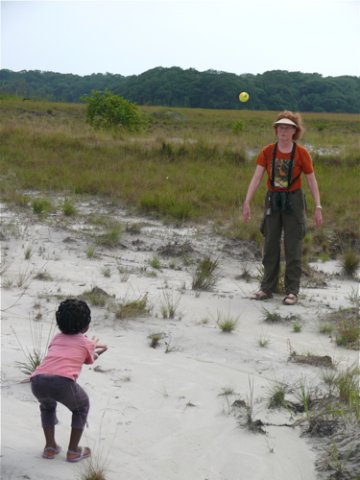 Joyce playing catch. Photo by Rick Taylor. Copyright Borderland Tours. All rights reserved.