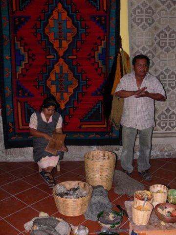 Carding wool in teotitlan. Photo by Rick Taylor. Copyright Borderland Tours. All rights reserved.