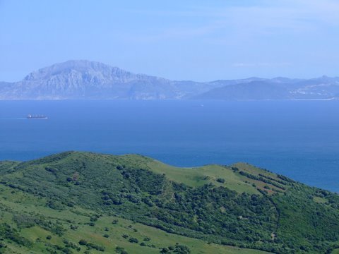 View from spain across the straits of gibraltar to morocco. Photo by Alan Miller. All rights reserved.
